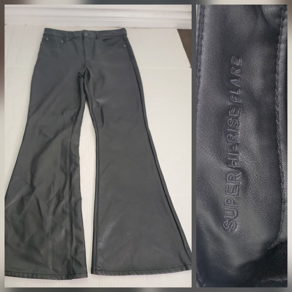 American Eagle Pants Womens SZ 12 Super High Rise Flare Faux Leather Wide Leg